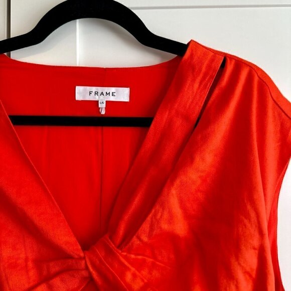 FRAME Twisted front range red linen sleeveless dress size L - Picture 4 of 6